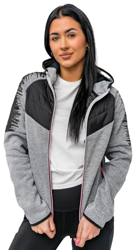 BOLF Damen Übergangsjacke Steppjacke mit Kapuze Daunenjacke Reißverschluss Sportjacke Zip Wärme Freizeit Outdoor Basic Casual Style J.STYLE KSW4007 Grau M [D4D]