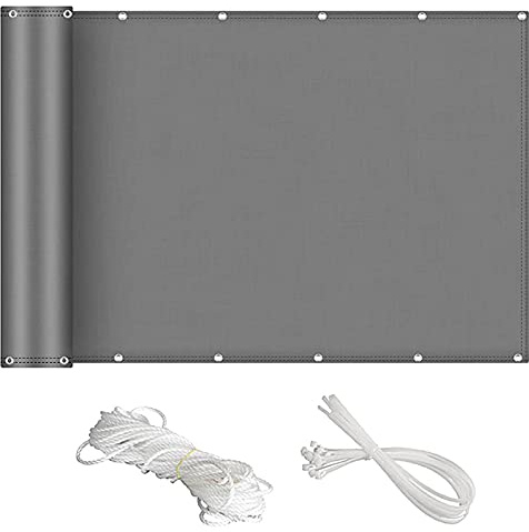 QIAOH Brise Vue Balcon 60cm x 200cm, 160g/m2 Résistant Aux Intempéries avec Serre-Cables pour Jardin Terrasse Anthracite, Toile Brise Vue