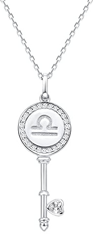 Presentski Collier Clé Balance Collier Signe Astrologique Femme Argent 925, Collier Pendentif Zodiaque Balance Bijoux Constellations Cadeau pour Femmes Filles