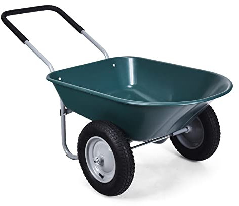 COSTWAY Schubkarre mit 2 Rädern, 75 L, Schiebkarre 100 kg Tragkraft, Garten Karre Metallrahmen, Transportkarre für Garten, Gartenkarre mit Gummigriff, Bauschubkarre Gartenschubkarre (Grün)