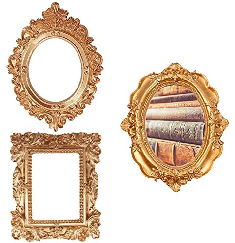 SZQIUNUBI Vintage Ovalen Bilderrahmen Retro 3 Stück Set Bilderrahmen Antik Vintage Bilderrahmen Harz Golden Ovale Desktop Fotorahmen Fotorahmen Schmuck Display für zu Hause Hochzeit Raumdekoration