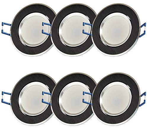 6x LED Einbaustrahler Set rund - schwarz 5 Watt kaltweiß 230V flach (30mm Tiefe) - Einbauleuchte schwenkbar 68mm - Einbau-Spot Decken-Strahler