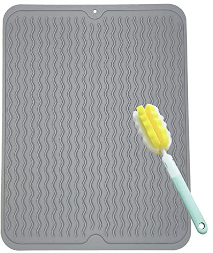 FOSER Abtropfmatte aus Silikon, 50cm×40cm Abtropfmatte für Geschirr mit Reinigungsbürste, Hitzebeständig, Rutschfest und Geruchsneutral