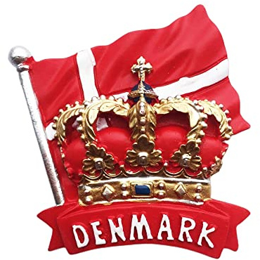 Dänemark 3D-Flagge Krone Kühlschrankmagnet Souvenir Geschenk, Harz handgefertigt Dänemark Kühlschrankmagnet Home & Kitchen Decoration Kollektion
