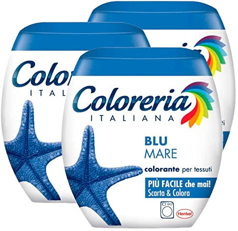 Grey 3x Italian Coloreria Fabric Dye, Textile Dye for Washing Machine, Sea Blue Formula All in One - 3 Single Dose Packs of 350g