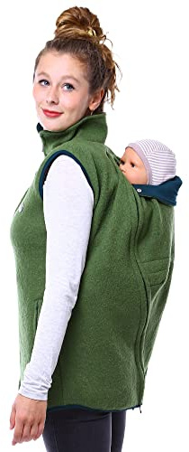 Viva la Mama - 4in1 Wollweste für Babytragen PEVE, Kiwigrün, L | 4in1 Wollweste · 100 % Schurwolle · auch ohne Baby tragbar · deutsche Marke · in der EU gefertigt