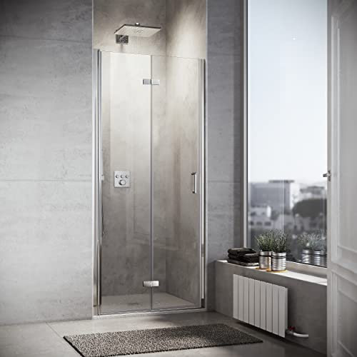 SONNI Parete Doccia Battente In Nicchia, Vetro Temperato 6 mm Trasparente Porta a libro da Interno, Profilo in alluminio cromato 90x195 cm