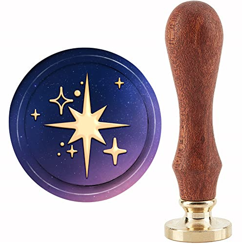 CRASPIRE Star Wax Seal Stamp Star Sealing Wax Stamps 30mm Retro Vintage Removable Brass Head with Wood Handle for Wedding Invitations Halloween Christmas Thanksgiving Gift Packing