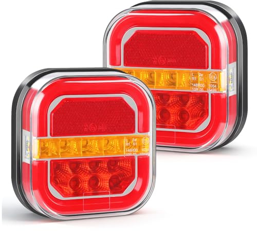 Yuanjoy 2 Stück Rückleuchten Anhänger LED Wasserdicht Neon LKW Rücklichter mit E-Prüfzeichen 12v 24v - Kompakt mit 5-Funktional für LKW Wohnwagen Van Traktor