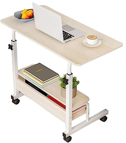 POCHY Betttische Überbetttisch, höhenverstellbarer Beistelltisch, Stahlrahmen, modischer rollender Laptop-Tisch mit Rollen, moderner rollender Laptop-Tisch luxuriös