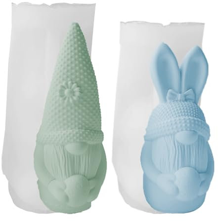 3D Osterei Kaninchen Kerzenform Kerzen Gießformen,Ostern Deko Silikonform Wichtel Kerzenformen zum Gießen,DIY Handgemacht Silikon Gießform für Ostern Dekoration (Zwerge,2 Stück)