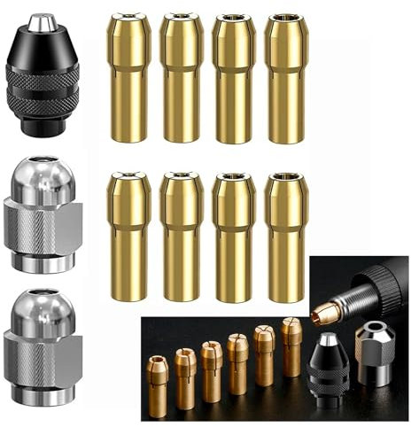 Dremel Lot de 11 mandrins de perçage,mandrin Dremel accessoires 4486,pinces de serrage 4485,têtes de serrage en laiton à changement rapide pour Dremel 4000,Trio et plus,avec boîte (11 pièces)
