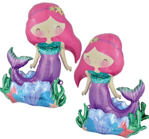 Self-Standing Mermaid Balloons for Little Mermaid Birthday Decorations Mermaid Party Supplies Mermaid Foil Balloon - 26 Inch, Pack of 2