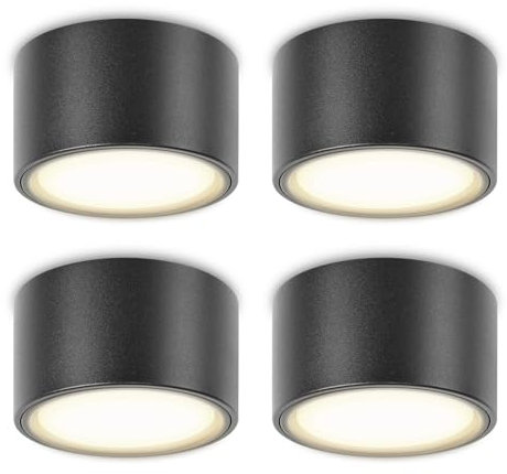 YindaLux Lot de 4 LED Spot en Saillie Noir 220-240V Ø95x55mm Plafonnier Incluse ampoule GX53 6W Blanc neutre 4000K 660LM Plafonnier Spot LED Luminaire Apparent avec spot à grande surface lumineuse