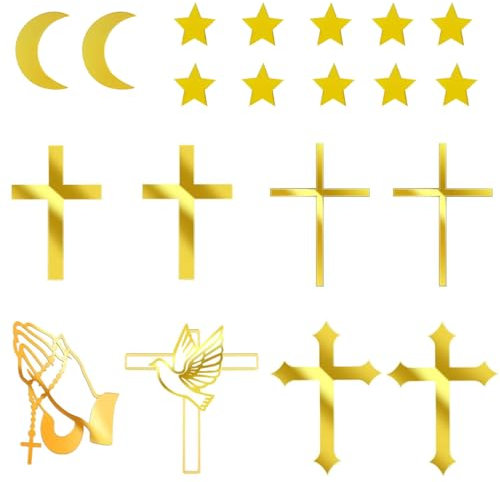 20 Pezzi Prima Comunione Cake Topper, Decorazione per Torta A Forma di Croce Torta Color oro Acrilico per Comunione Battesimo Cresima Decorazione per Torta