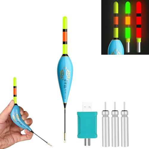 Hekasvm Nanomaterialien LED Posen Angeln Kann die Farbe ändern, Posen Angel mit Batterie Ladegerät und 5 Stabbatterie Typ CR425, Angelzubehör Kann Tagsüber Und Nachts Verwendet Werden