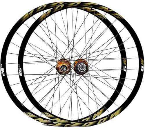 KUNYOS Mountainbike-Laufradsatz 26 27.5 29 Zoll MTB-Laufradsatz Schnellspanner Scheibenbremse 32H Felge Vorne Hinten Räder Für 8/9/10/11 Gang Kassette,Gold,27.5inch