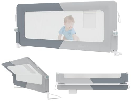 TATIVALO Bettgitter Bettschutzgitter 180 cm Bett Dunkelgrau + Hellgrau