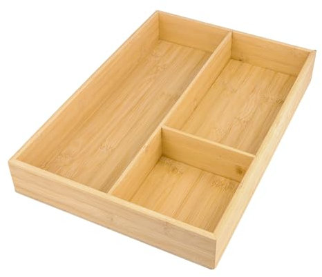 Portaposate da Cassetto in Bambù, 43x30x6cm Organizzatore Cassetti Utensili da Cucina Vassoio, Divisore per Posate da Cassetto a 3 Scomparti per Coltello Forchetta Bacchette Gadget da Casa