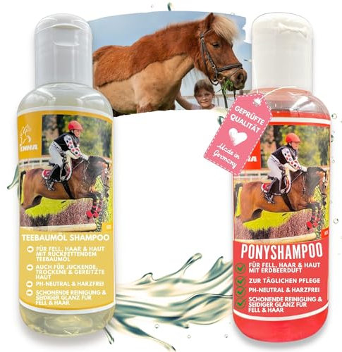 Teebaumöl Shampoo + Pferdeshampoo für Pferde pink I Hundeshampoo I Tea Tree Shampoo für Pferde empfindliche Haut I Fellpflege Hund Pferd I Shampoo Fell Schweif Mähne Pferde Mädchen Geschenk 2x250ml