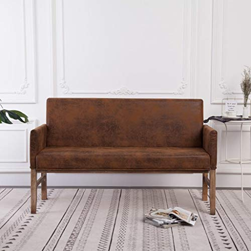 Sufrk Sitzbank mit Armlehnen 140 cm Bank Flur Garderobe Bank Flurbank Sitzbank Schlafzimmer Hockerbank Braun Wildleder-Optik