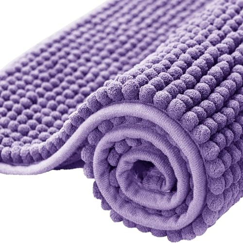 Aspire Homeware Bath Mat Non Slip Anti Mould – Lilac Chenille Bathroom Mat 40 x 60 cm Machine Washable Bath mats Super Absorbent Extra Soft Fluffy Shower Mat