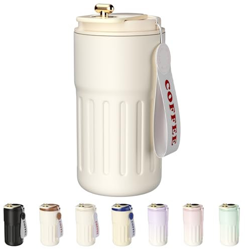 Homealexa 410ml Gobelet Café Voyage, Acier Inoxydable 316, Isolation Parfaite, Anti-Fuite, Idéal Café & Thé, Blanc