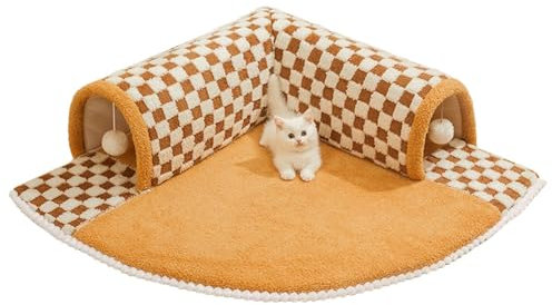 Katzentunnel Bett, Katzenhöhle Mit 2 Hängenden Ball Spielzeugen, Waschbares Plüsch Katzenmatte Haustier, Katzen Interaktives Spielzeug, Versteckhaus Für Katzen, Kätzchen