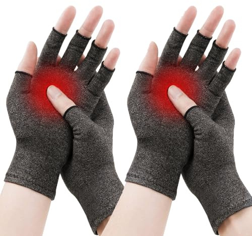 mtuihfo 2 pares de guantes de compresión, guantes de artritis para mujer, calor sin dedos para aliviar el dolor, osteoartritis reumatoide y túnel carpiano para promover la curación, Negro, L