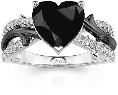 Jeulia Black Heart Promise Ring 925 Sterling Silver Engagement Wedding Cubic Zirconia Diamond White Ring Band for Women Valentine's Day, Anniversary Jewelry for Her,Ladies Eternity Rings