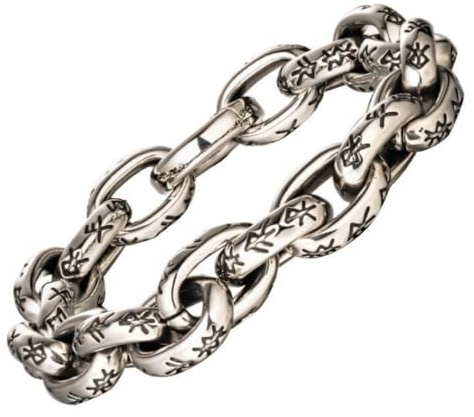 ForFox Bracelet runique viking bracelet à maillons en acier inoxydable titane pour homme 14mm 21cm