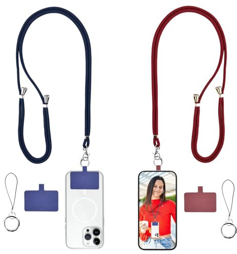 Futuhada Cordino per cellulare Universale, Cordino per Telefono, Catena Collana Tracolla Laccio per Smartphone, Regolabile e Rimovibile Cinturino da Collo x 2, Toppa per Cordino x2