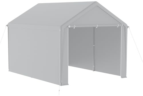 HENGMEI Zeltgarage Große Carport Garagenzelt Autoüberdachung Garagenüberdachung Lagerzelt UV-beständig Wasserdicht Unterstand mit Roll-up-Fenster (3x4 m, Grau)