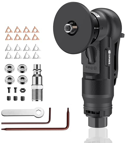 EYPINS Pneumatische Anfasmaschine 45° Bogenecke, 30000 U/min Mini Druckluft Fasenmaschine mit C&R-Winkelklingen zur Alu Stahl Gerade Kante/Arc Trimmen un Entgraten|Schwarz