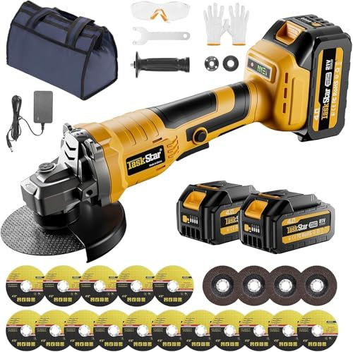 TaskStar Smerigliatrice Angolare a Batteria, 125mm Smerigliatrice angolare Senza Fili con Batterie da 4000mAh e caricabatterie, Motore Brushless 9500 Giri/min, Tagliare e Lucidare (125mm) (giallo)