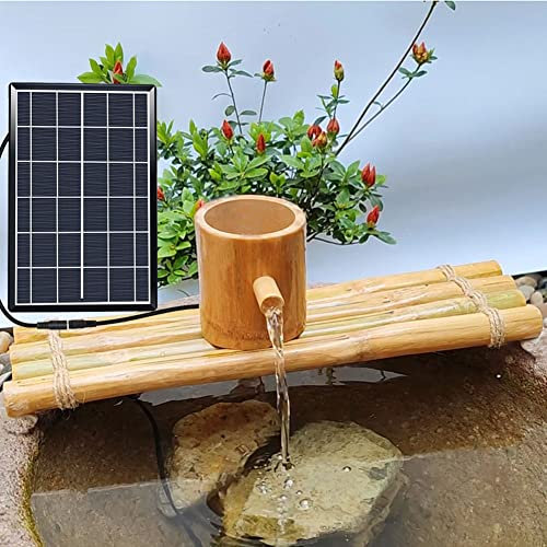 ASerZenith Fontana Solare in bambù con Pompa, Fontana in bambù Feng Shui per Esterni, Decorazione da Giardino Giapponese, per Interni Ed Esterni, Prato, 90 Cm(70CM)