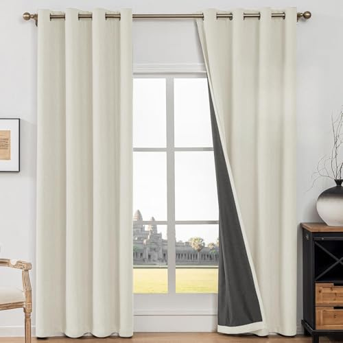 CYCMACO Mörkläggningsgardiner 2 Stycken, 140x240cm, Gardiner För Vardagsrum I Imiterat Linne, Värmeisolerande Gardiner För Inomhusbruk, Ljudabsorberande Med Ringar, För Sovrum, Ljusbeige