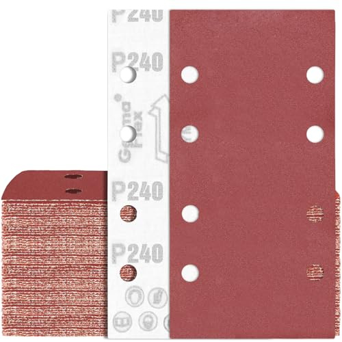 80 Stück Schleifpapier 93x185 mm Klett 240 Körnung 8 Löch Schleifblatt für Schwingschleifer