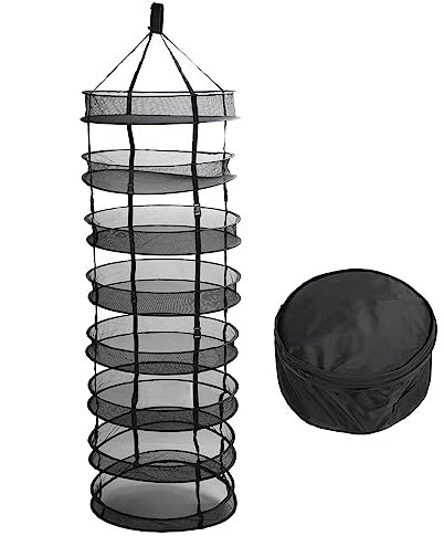 DIRBAK 8 Layer Collapsible Mesh Drying Rack Hanging Buds Dry Net Detachable Hydroponics Plant Dryer for Indoor Outdoor Use Polyester Steel Ring 180x60cm