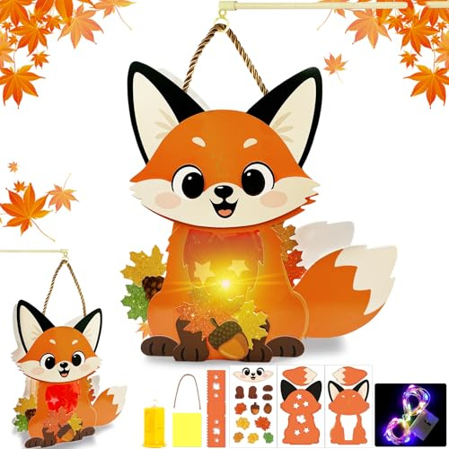 Jiahuade St Martin Laternen Bastelset,DIY Laternen Basteln,DIY Herbst Laterne den Kindern,Tierische Papierlaternen mit Laternenstäben,Laterne Kinder Bastelset,Herbst Basteln mit Kindern