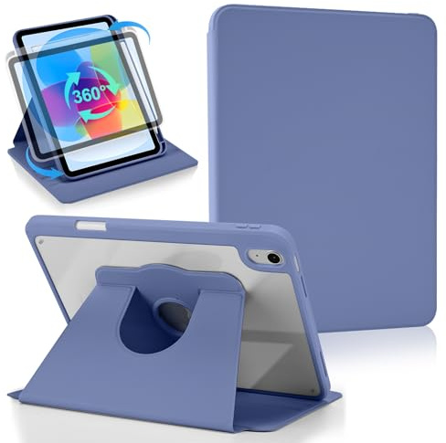 Koze Funda Giratoria para iPad A16 11.ª Gen 11 Pulgadas 2025/ iPad 10.ª Gen 10,9 2022 con Portalápiz, Carcasa Soporte Rotación de 360°, Trasera Antigolpes Transparente, Gris Lavanda