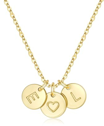 TINGN Kette Gold Damen - 14K Gold Vergoldet Herz Halskette Doppel Buchstabenkette Kette mit Buchstaben A-Z Scheiben Monogramm Personalisierte Geschenke für Frauen Mama Freundin Mädchen Schmuck Damen