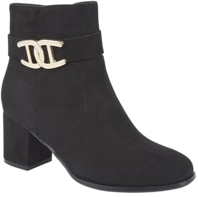 Shoes By Emma Ladies Mid Heel Imitation Suede Stylish Comfort Fashion Ankle Boot with Inside Zip For Ease of Wear Sizes 4-8 (Zelda Black, UK Footwear Size System, Adult, Women, Numeric, Medium, 6)