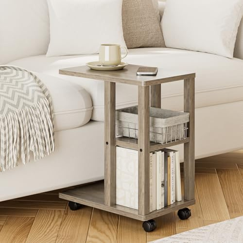 Apetaccat Beistelltisch mit Rollen Couchtisch C-Form Klein Sofatisch