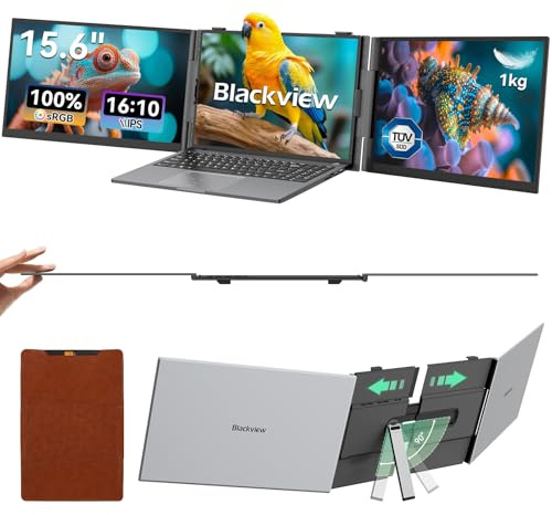 Blackview Dual Laptop Screen 15.6 FHD IPS - Ultra Thin 4.5mm & Lightweight 1kg, TÜV SÜD Low Blue Light Eye-Care 16:10 Triple Portable Monitor, Play for Laptop/PC/Mac/Phone/game console