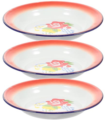 Angoily Assiettes En Émail Rétro 20 Cm Motif Floral, Lot De 3 Pièces, Plat à Grignoter Assorti, Pour Service Alimentaire Et Table à Manger, Usage Familial Et Festif