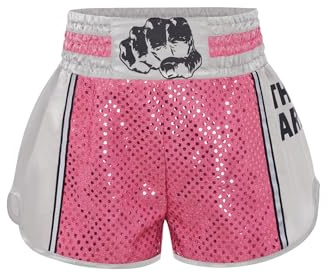 HULIJA Pantalones cortos de artes marciales para kickboxing, artes marciales, muay thai, boxeador de lucha para niños, pantalones cortos deportivos, Rosa., 158-164