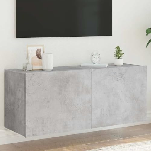 Mimdixy Meuble TV mural avec lumières LED - Gris béton - 100 x 35 x 41 cm - Buffet TV pour salon