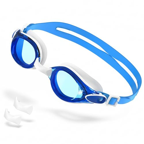 Seaflar Occhialini Nuoto Uomo Donna | Antiappannamento Impermeabili Anti UV Occhialini Piscina Adulti | Sostituibile Confortevole Ponte Nasale Morbido Per Interno/Esterno-Bianco Blu