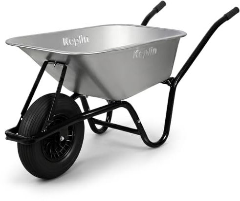 Keplin 85L Garden Wheelbarrow with Pneumatic Tyre – Heavy Duty Single Wheel Steel Garden Barrow Supports 150kg Load Capacity, Large Wheelbarrow for Soil, Gravel, Compost & Outdoor Work